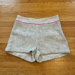 ASOS Petite ivory/grey tweed shorts with pink piping, metallic thread. Size 10.